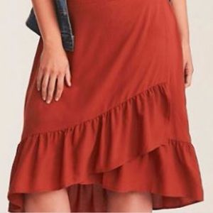 SOLD TORRID Rust Orange Faux Wrap Skirt